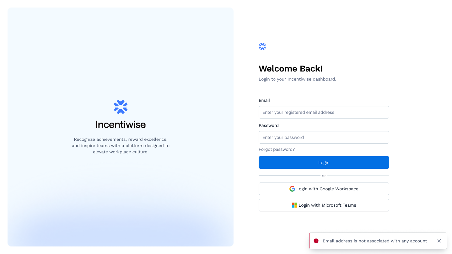 Incentiwise — Login and password reset