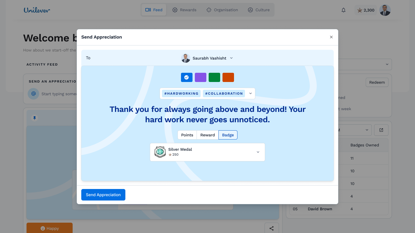 Incentiwise — Sending an appreciation