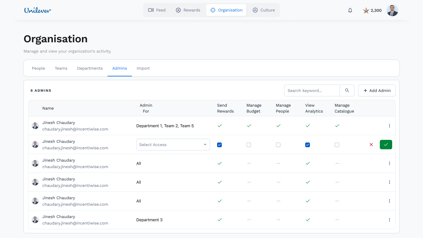 Incentiwise — Editing admin access