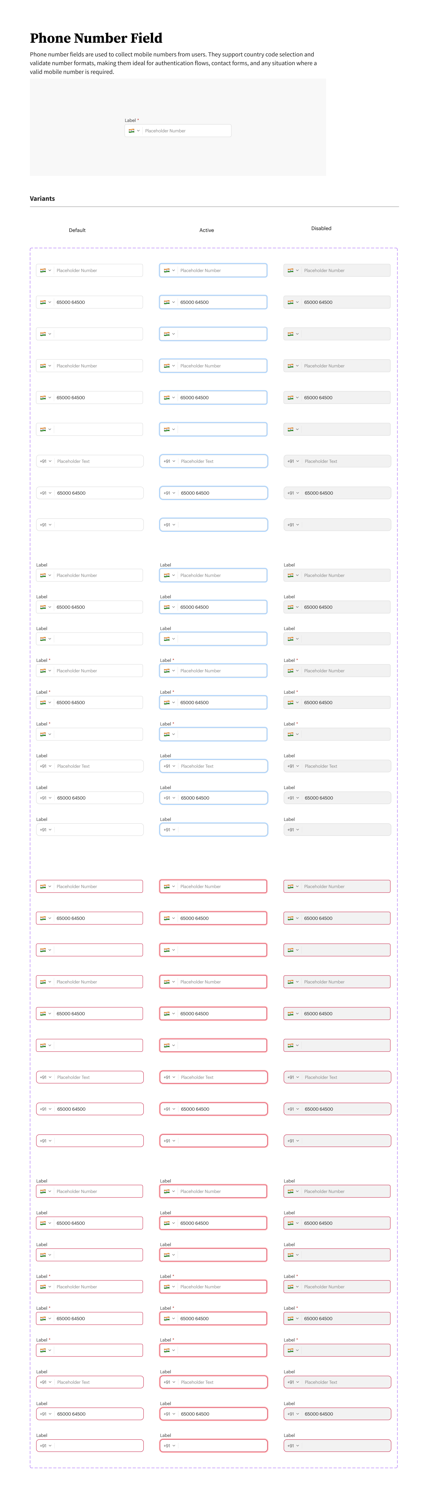 Superhealth design system — Phone number field