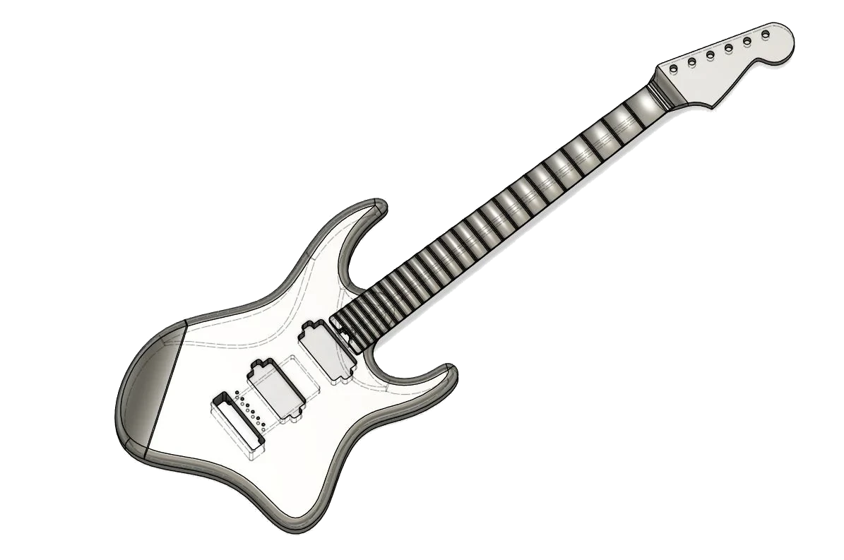 Surfaced model, body and neck, seen from above at an angle.