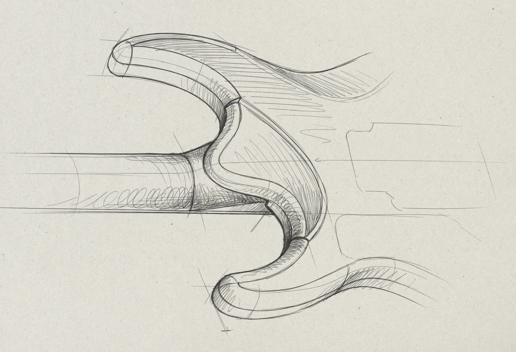 Pencil sketch: bevelled neck joint and cutaways.